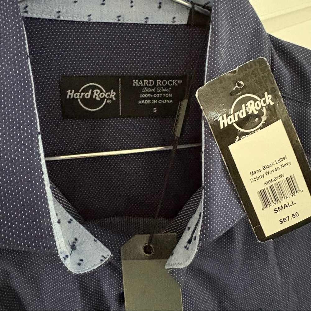 Hard Rock Cafe Men's Navy Patterned Dress Shirt - Picture 4 of 6